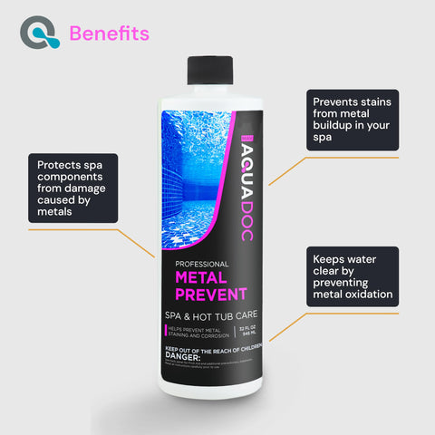 Aquadoc stain protector on hot tub surfaces helps guard against metal staining.