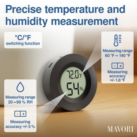MAVORI hygrometer with battery included for instant use