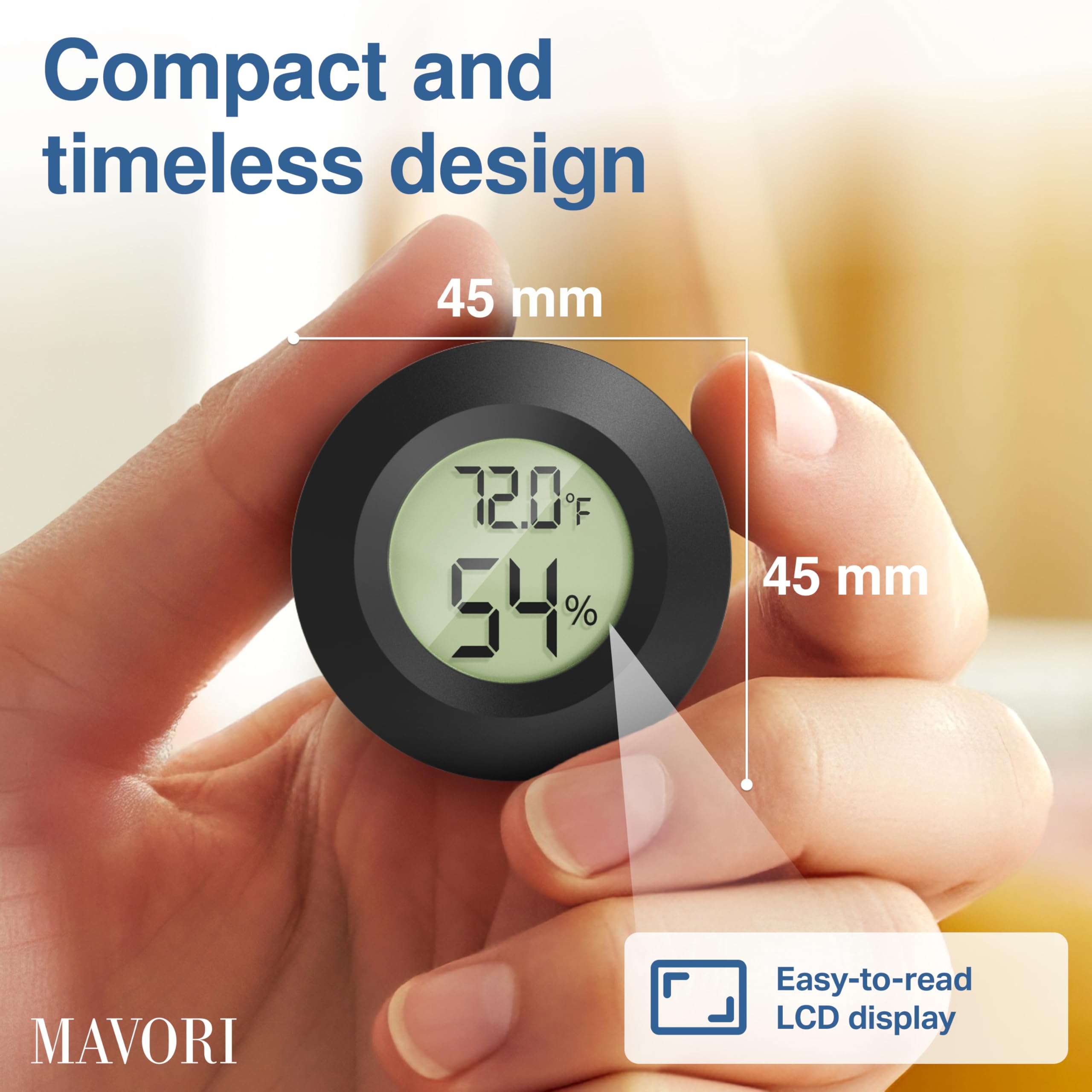 MAVORI hygrometer designed for humidor monitoring with accurate readings
