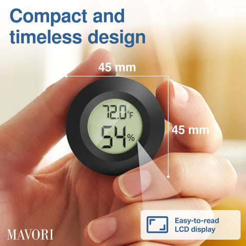MAVORI hygrometer designed for humidor monitoring with accurate readings