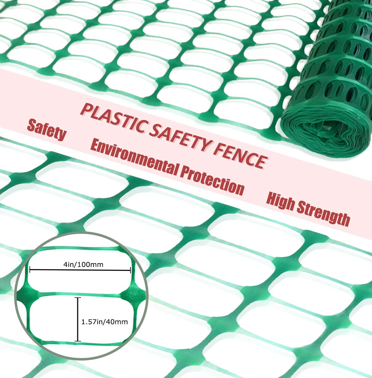 MaWGcowerd green safety fence close-up with plastic-coated piles.
