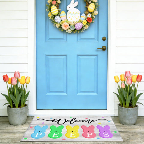 MAWKODX Easter Bunny doormat low-profile design for smooth door operation.