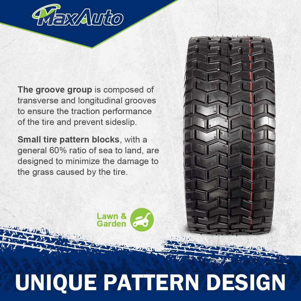 MaxAuto 15x6.00-6 compatibility for lawn mowers and garden tractors.