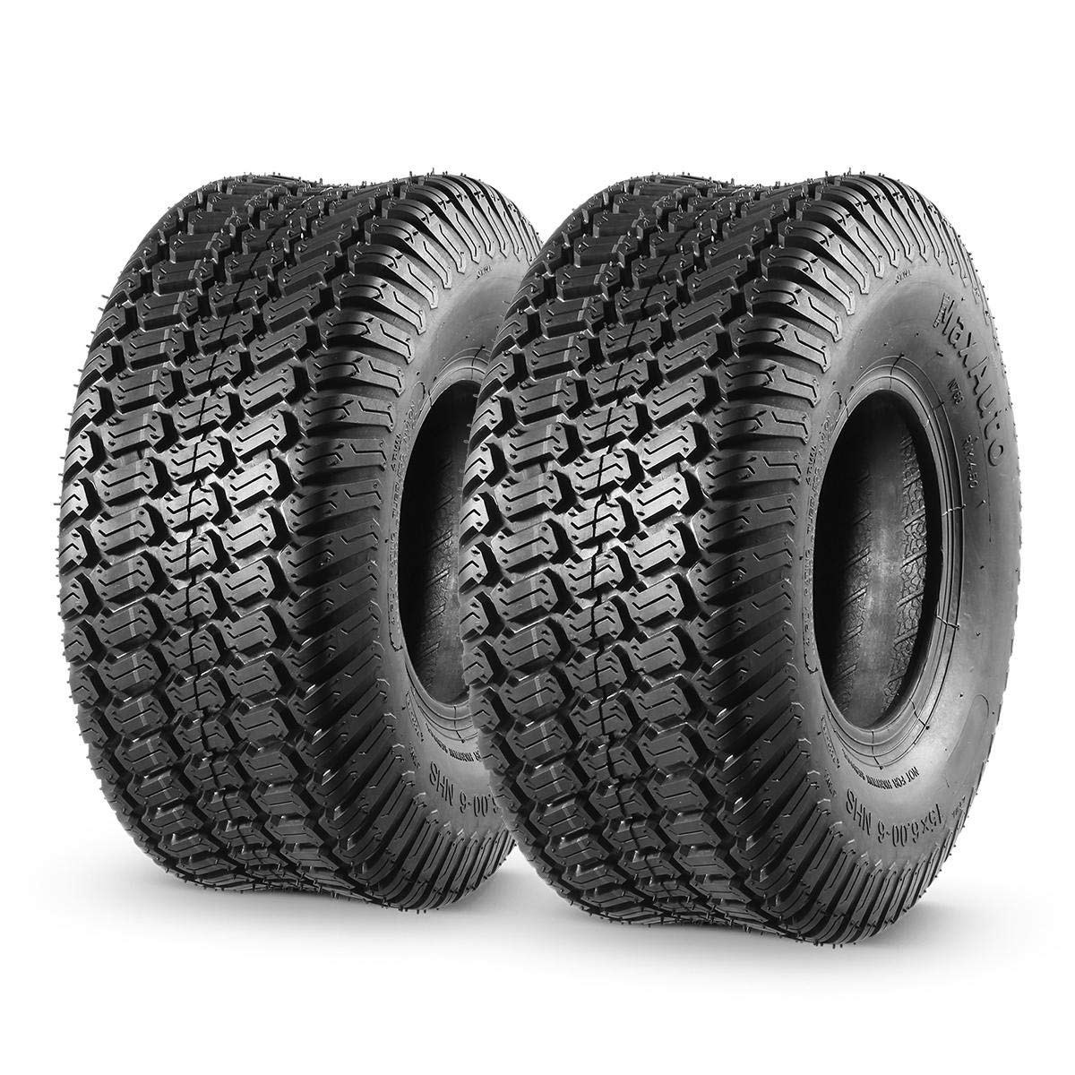 MaxAuto 15x6-6 front turf tread tire showing turf-friendly traction on grass