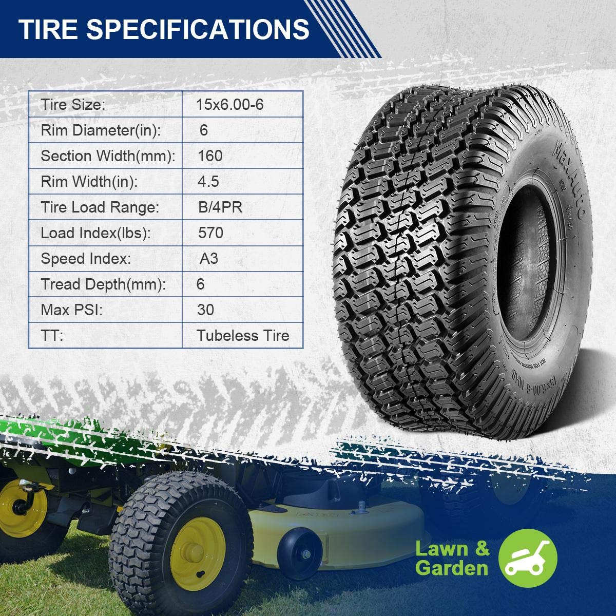MaxAuto 4PR tire construction emphasizes durability for mowing sessions