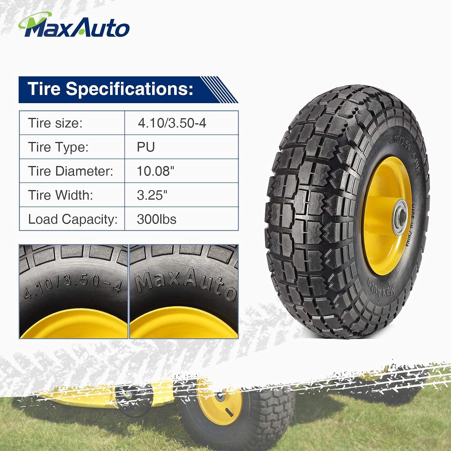 MaxAuto flat-free tire tread close-up highlighting strong grip