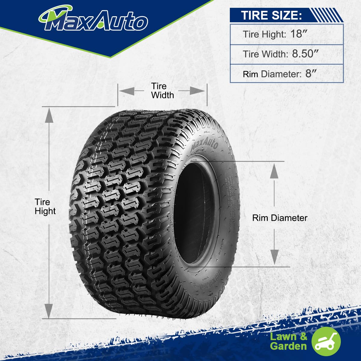 MaxAuto riding mower compatibility fits multiple machines using 18x8.50-8