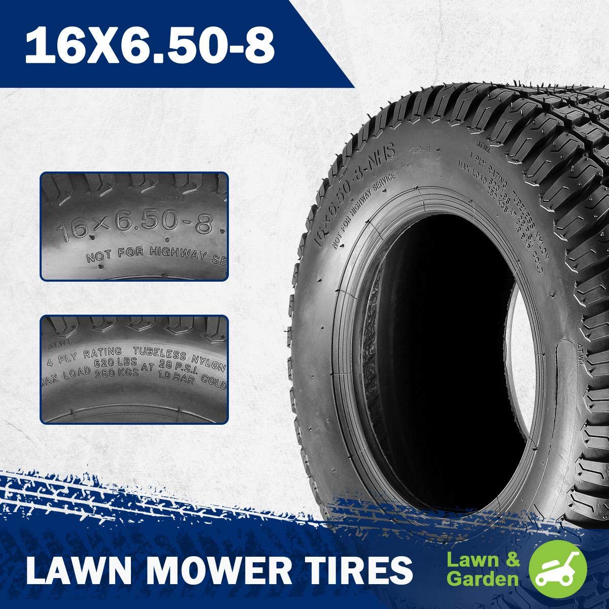 MaxAuto Turf Tech tread close-up demonstrates grass traction.