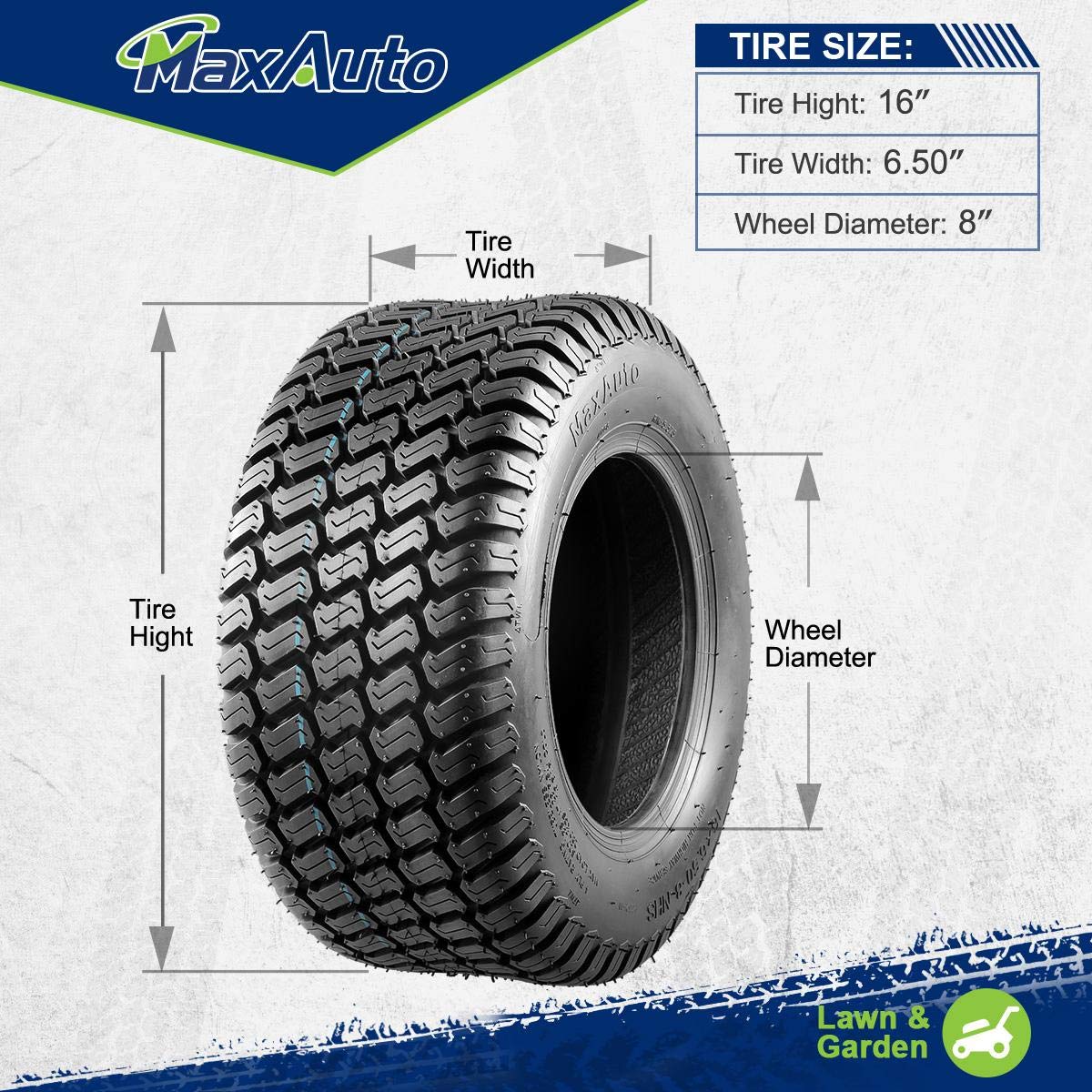 MaxAuto two-pack tire set ready for lawn tractor replacement.