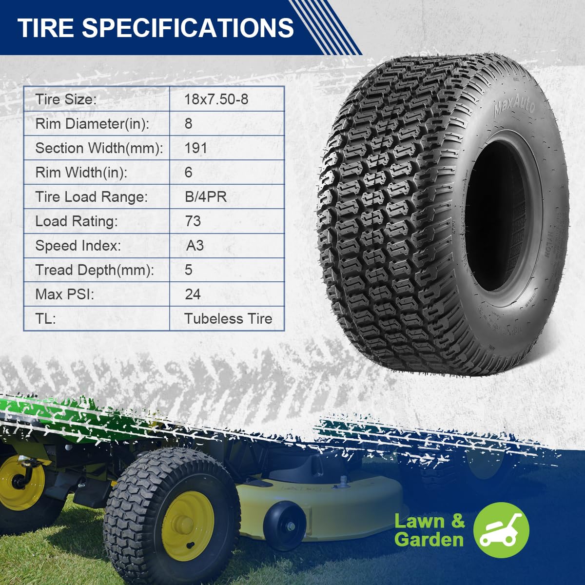 MaxAuto Turf Saver 18X7.50-8 on grass demonstrates lawn protection
