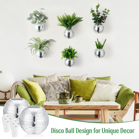 Maxcheck disco ball planter on living room display adds modern charm