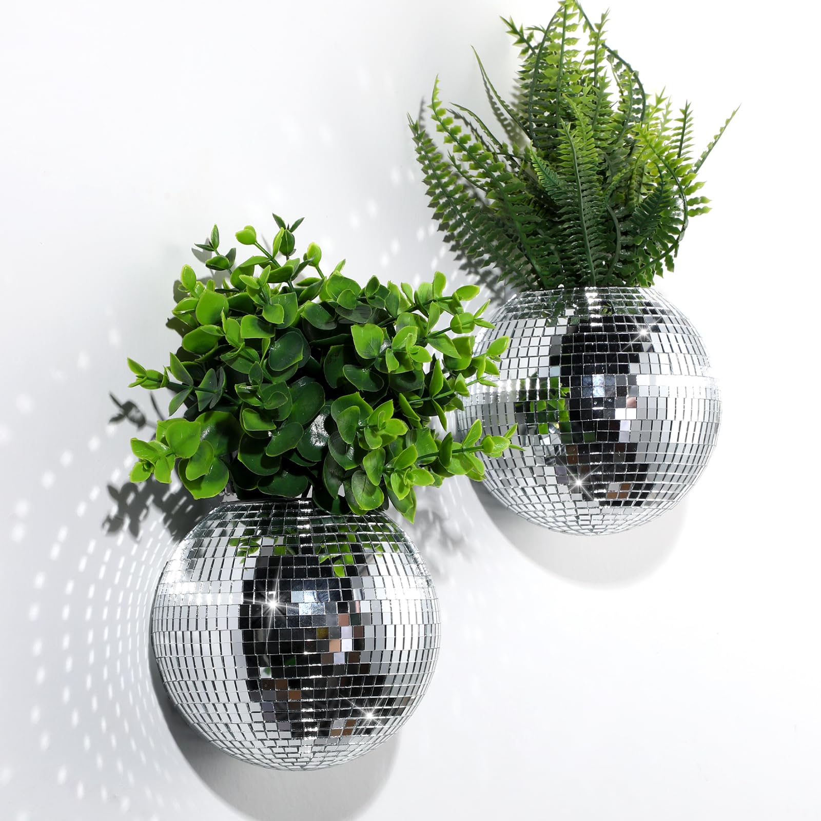 Maxcheck disco ball planter set of two in glass reflects light for stylish interior decor