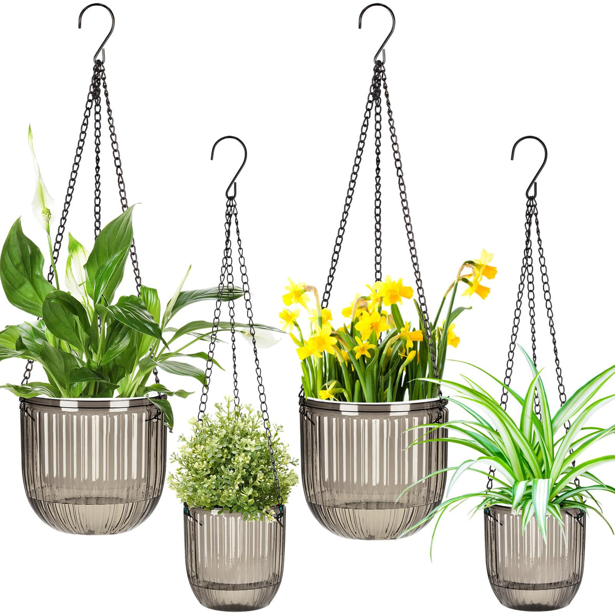 Maxcheck self-watering hanging planter 6.5-inch gray close-up showing durable PET construction.