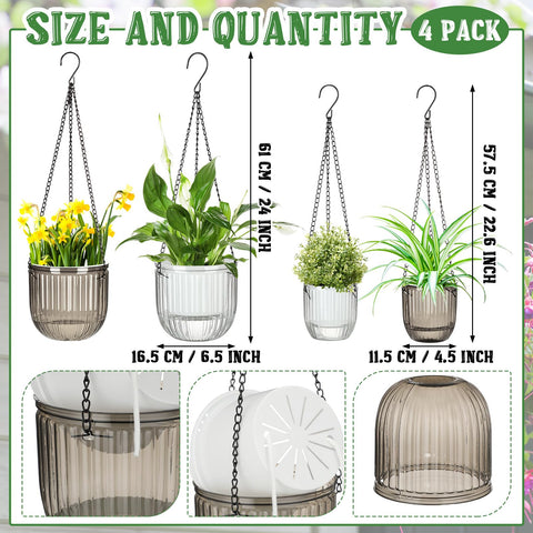 Maxcheck self-watering hanging pot 6.5-inch clear shows water level at a glance.