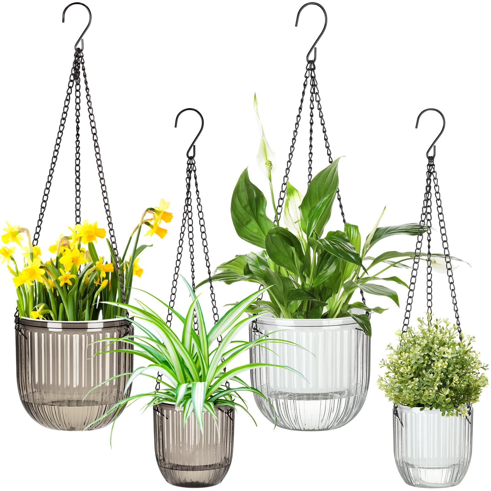 Maxcheck self-watering hanging pot 6.5-inch grey with visible water level for easy care.