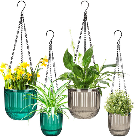 Maxcheck emerald self-watering hanging pot, 6.5-inch opening for easy indoor plant care.