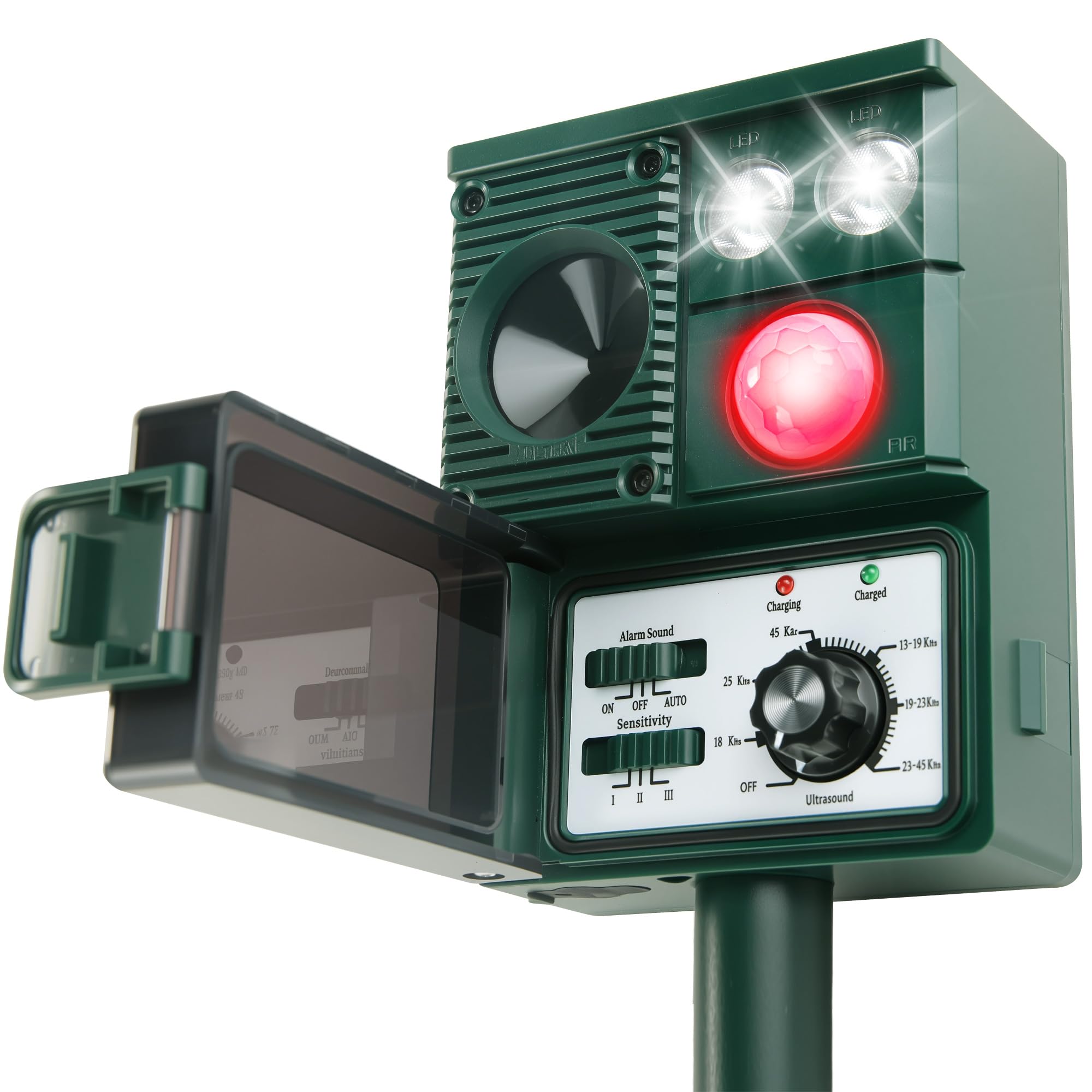Maxfetched Solar Animal Repellent seen from the front, guarding your garden against pests.