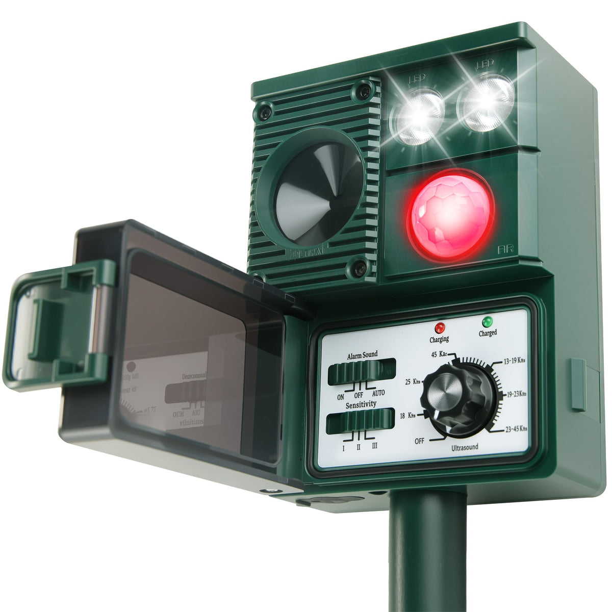 Maxfetched Solar Animal Repellent seen from the front, guarding your garden against pests.