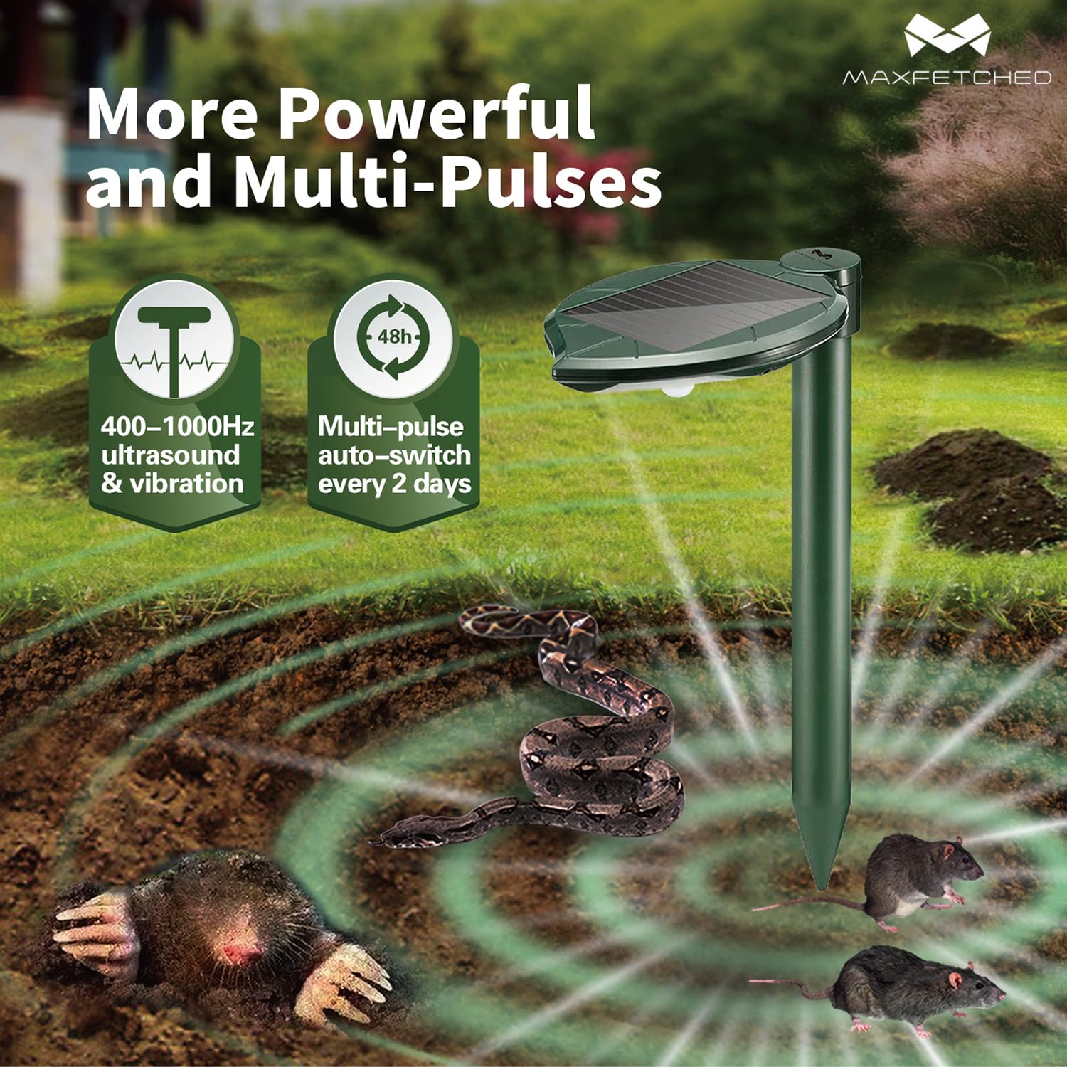 Maxfetched Solar Panel Recharge powers continuous pest deterrence even on cloudy days.