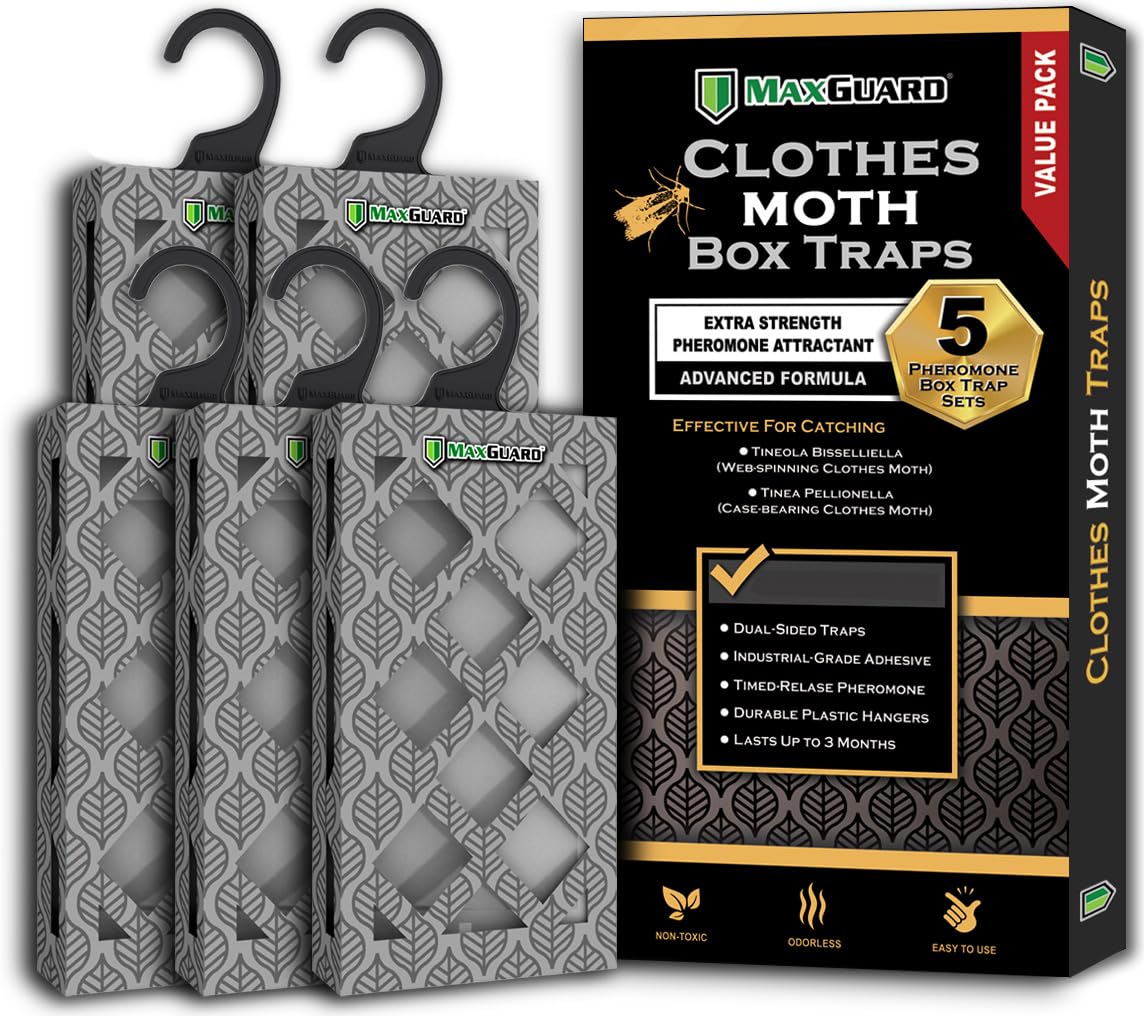 MaxGuard Clothes Moth Traps packaging, ready for closet protection