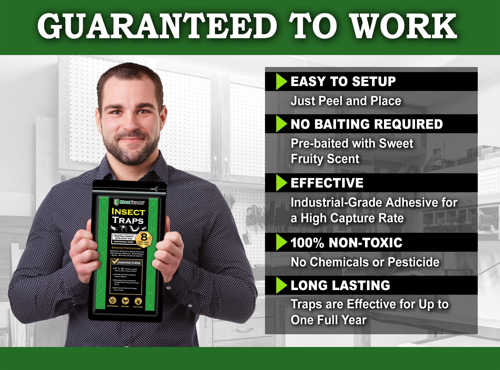 MaxGuard glue-trap adhesive surface close-up highlights strong, non-toxic capture area.