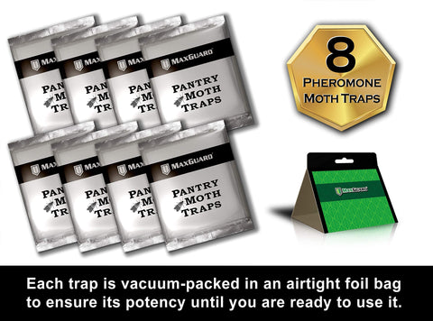 Maxguard pantry moth traps in kitchen cabinet, simple setup for ongoing protection.