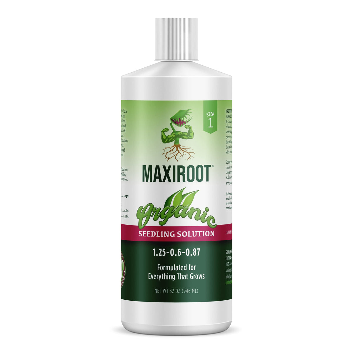 MAXIROOT Organic Seedling Solution bottle ready for watering to boost early root growth.