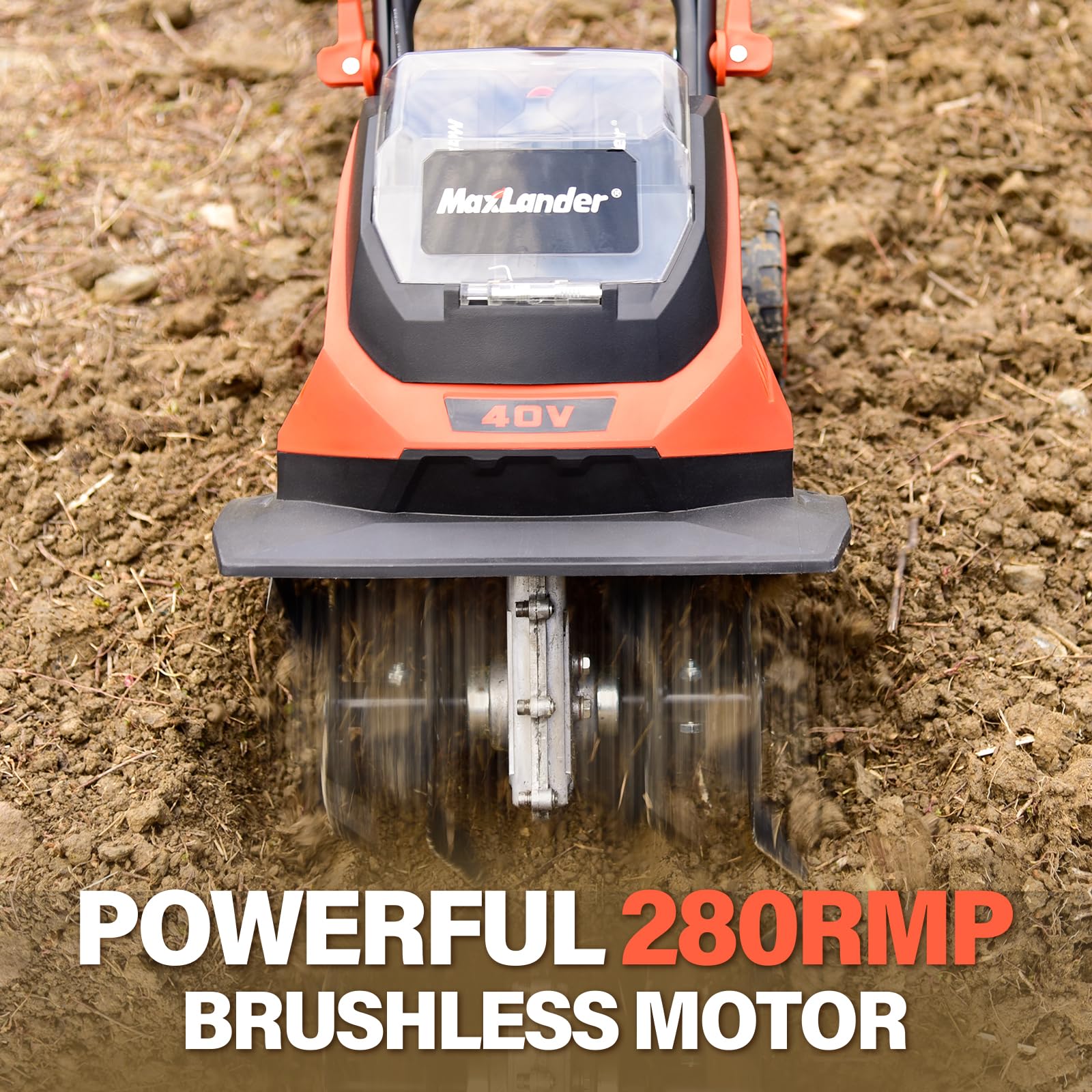 MAXLANDER cordless tiller shows 12-inch working width for quick bed prep