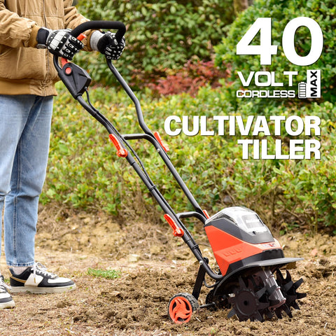 MAXLANDER cordless tiller with 4 steel tines for efficient soil breaking
