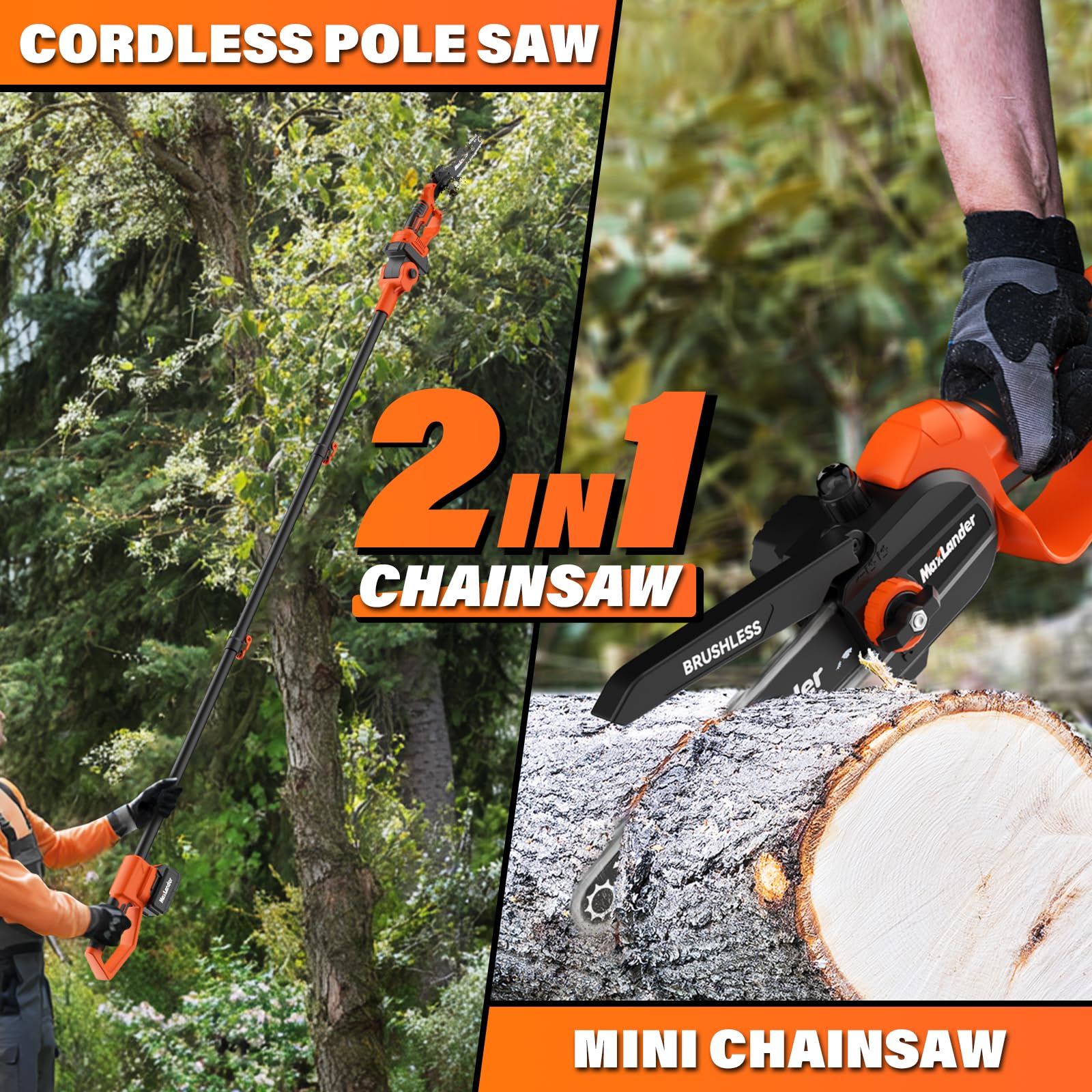 MAXLANDER extendable pole to 9ft for safe high-reach pruning.