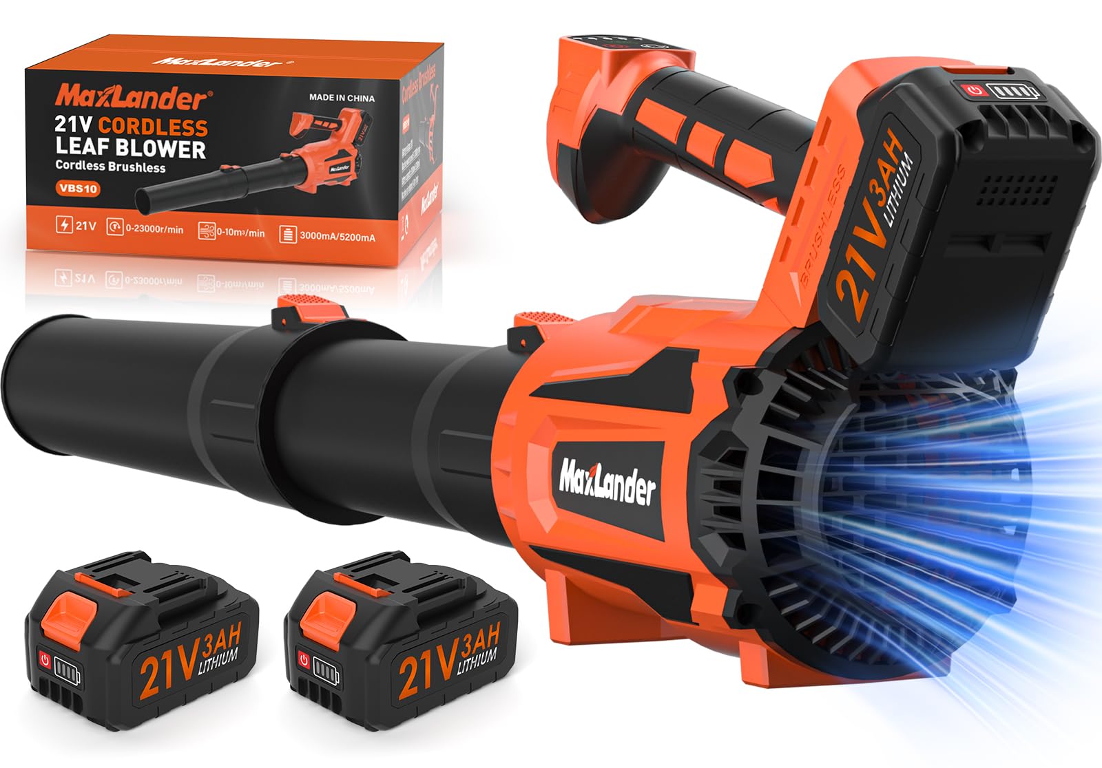 MAXLANDER leaf blower body highlights brushless motor efficiency for quick cleanup
