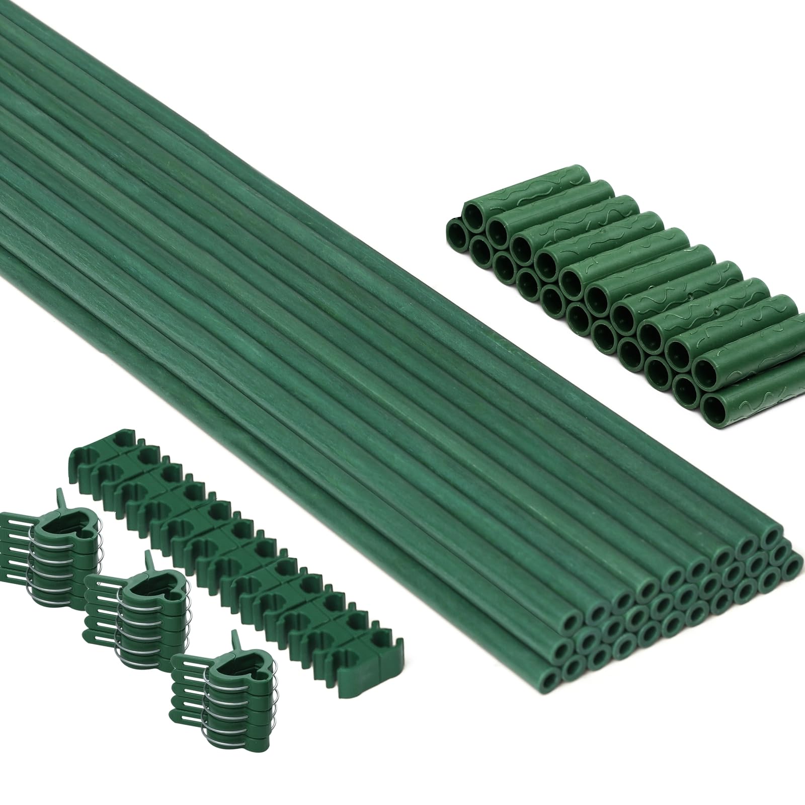 MAXPACE 93pcs garden stakes kit with fiberglass supports for durable plant stabilization.