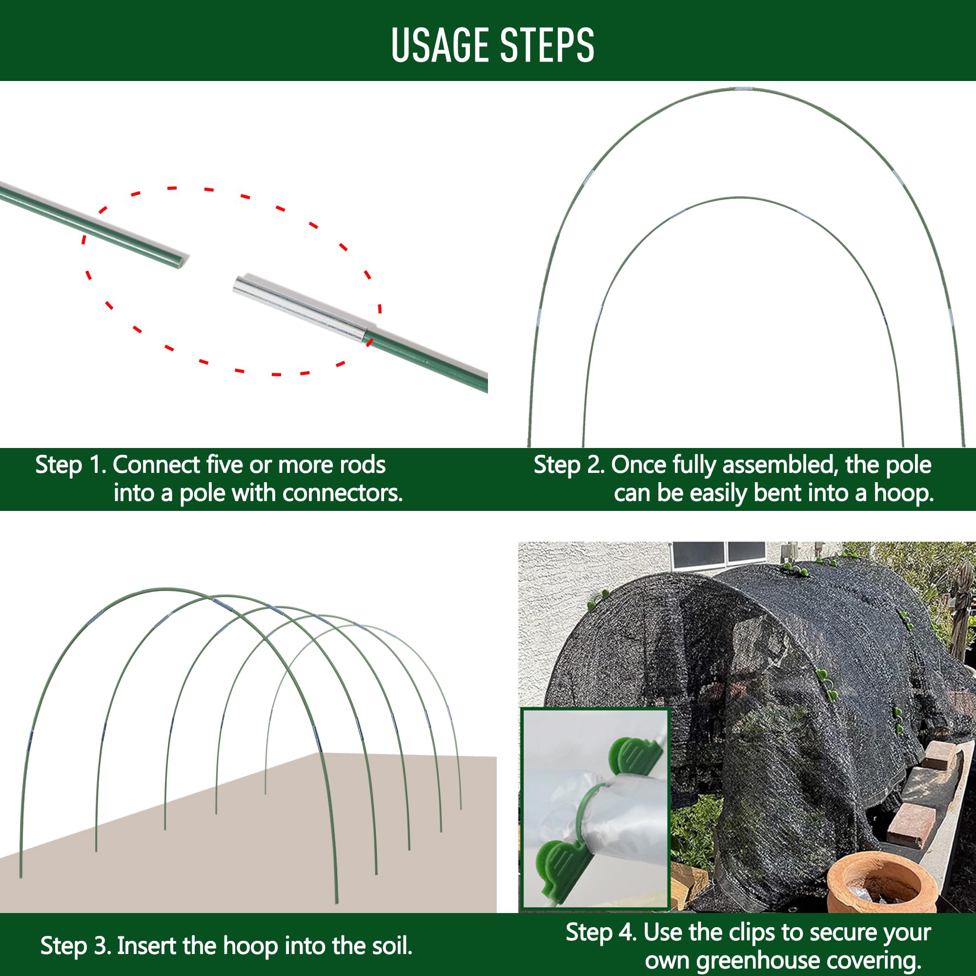 MAXPACE connectors and clips secure hoops and cover for quick setup