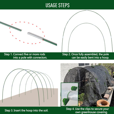 MAXPACE fiberglass support rods showing rust-free, flexible framing.