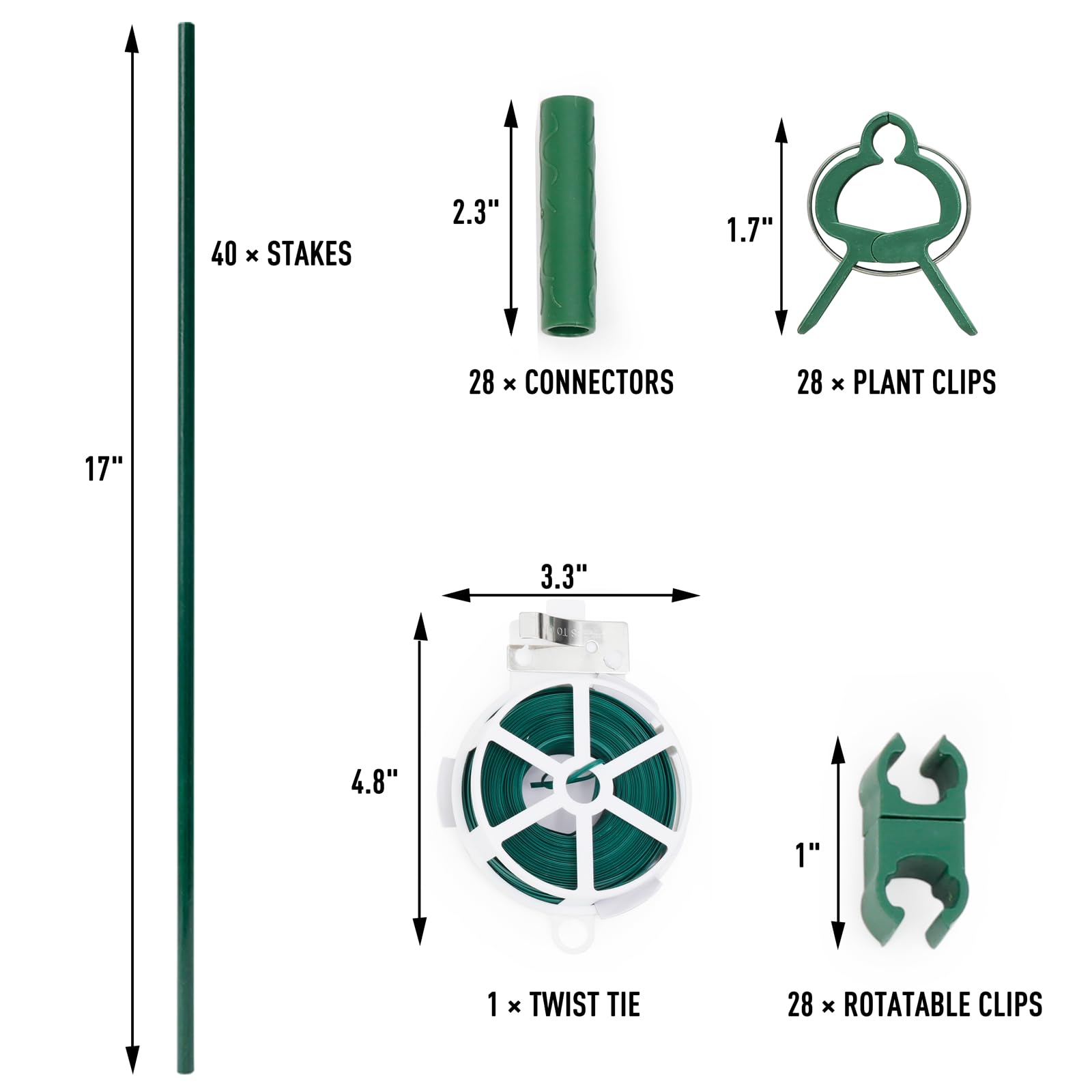 MAXPACE rotatable clips for versatile staking layouts and vine security.
