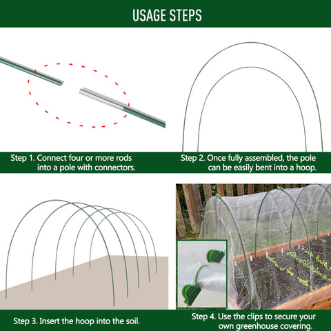 MAXPACE fiberglass hoops bent and inserted into soil support season-long reuse