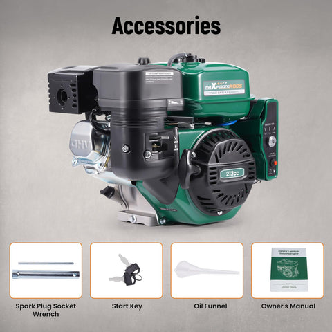 maXpeedingrods 212cc engine with recoil start for backup ignition.