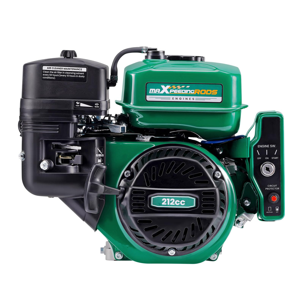 maXpeedingrods 7HP 212cc engine with electric start for quick ignition.