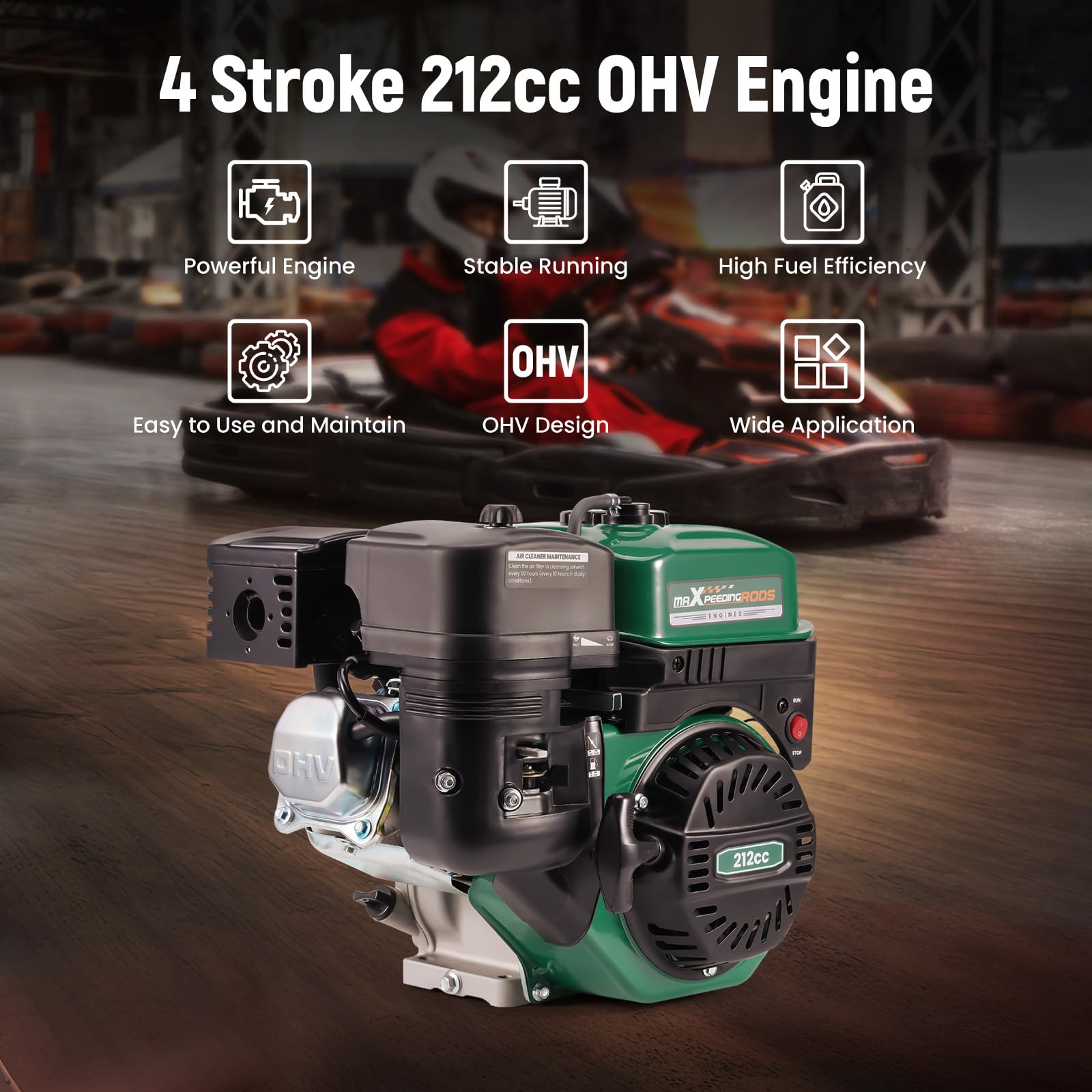 maXpeedingrods 7HP 212cc engine side view shows compact footprint for tight installs
