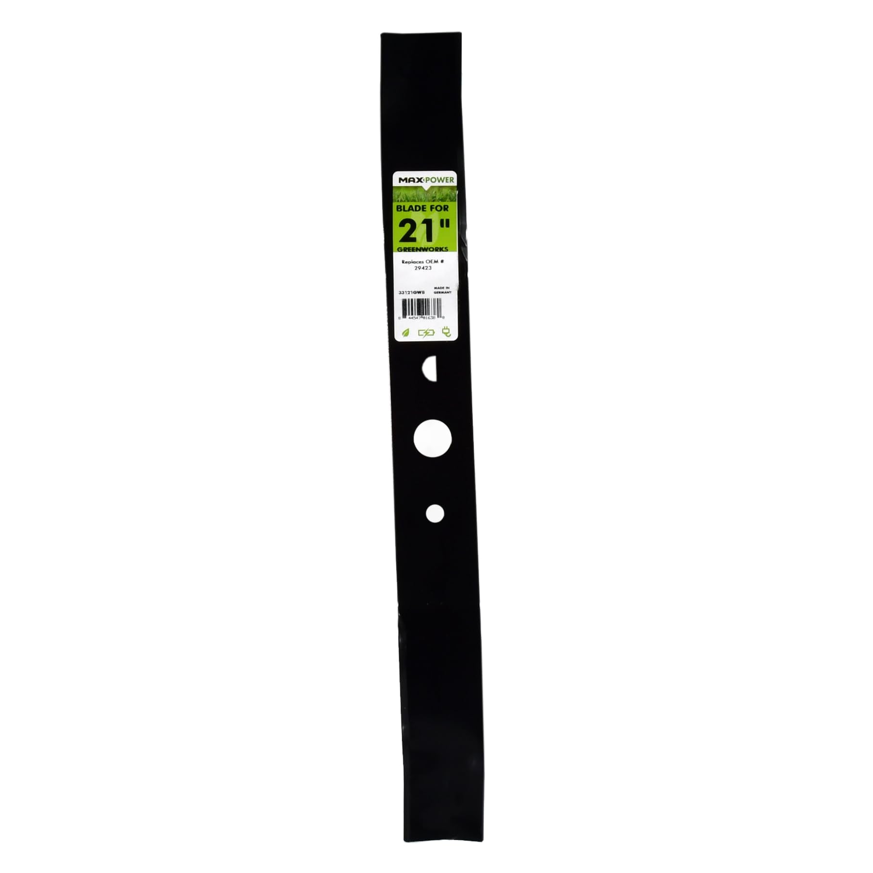 MaxPower 33121GWB mulching blade on Greenworks 21in mower deck for efficient mowing