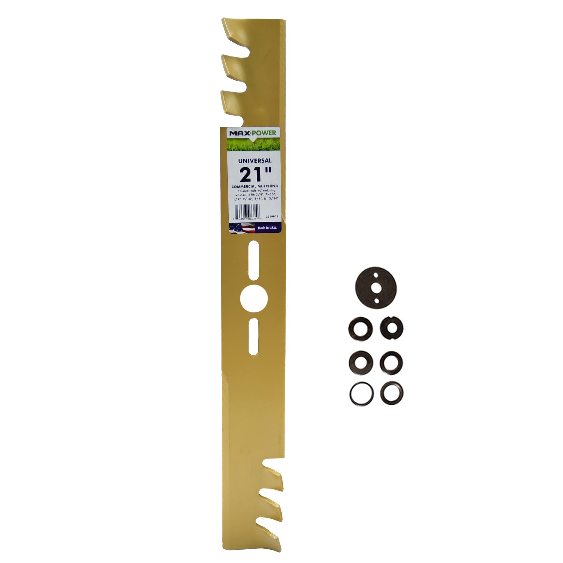 MaxPower 331981B 21-inch universal gold mulching blade for even clippings.
