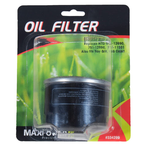 MaxPower 334299 oil filter packaging shot, ready for quick installation.