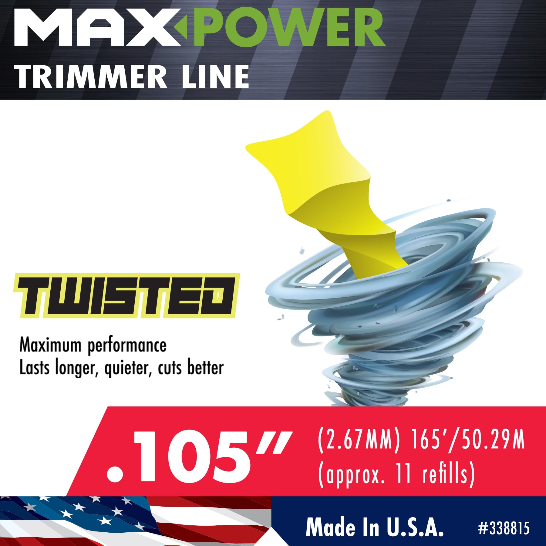 MaxPower 338815 line close-up shows durable co-polymer resin for tough jobs