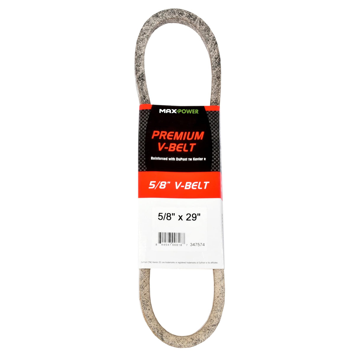 MaxPower 347574 Kevlar belt close-up in rugged outdoor setup for heavy-duty equipment