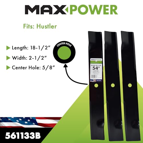 MaxPower 561133B blade dimensions 18-1/2in x 2-1/2in for precise mowing
