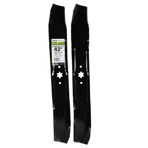 MaxPower 561532B two-blade mulching set for 42-inch mowers delivers a cleaner cut.