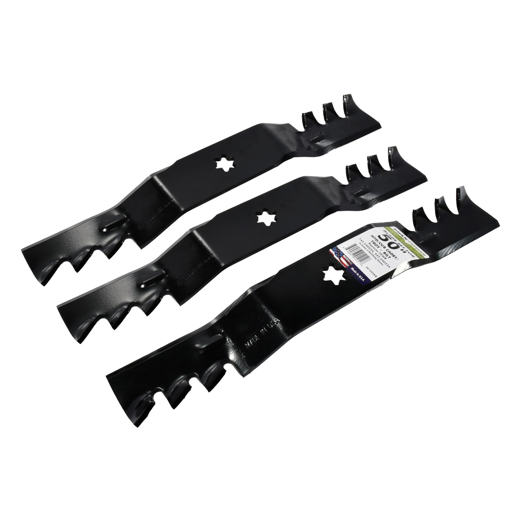 MaxPower 561545XB blades feature wide cutting surface for thorough mulching.