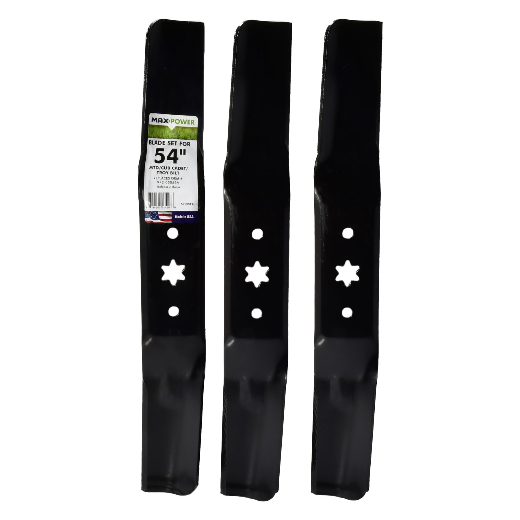 MaxPower 561557B three-blade set ready for 54in mower replacement