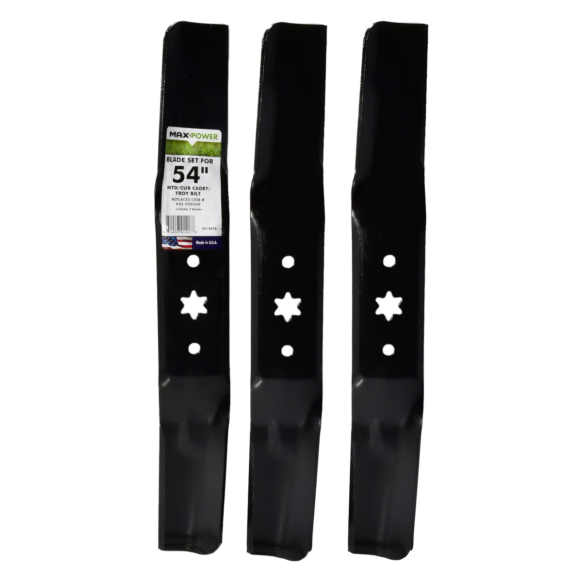 MaxPower 561557B three-blade set ready for 54in mower replacement