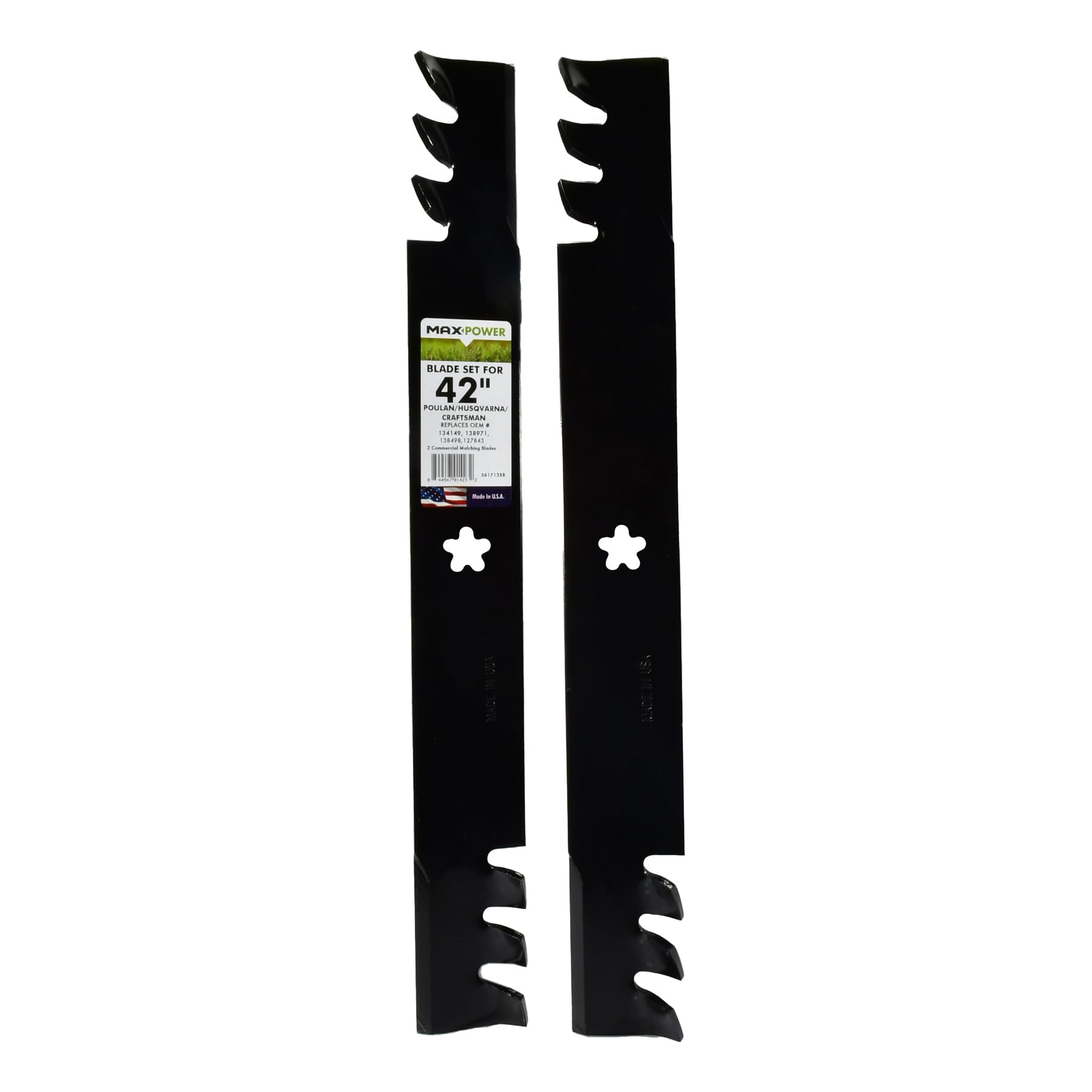 MaxPower 561713XB two-blade set ready for 42-inch mower mulching